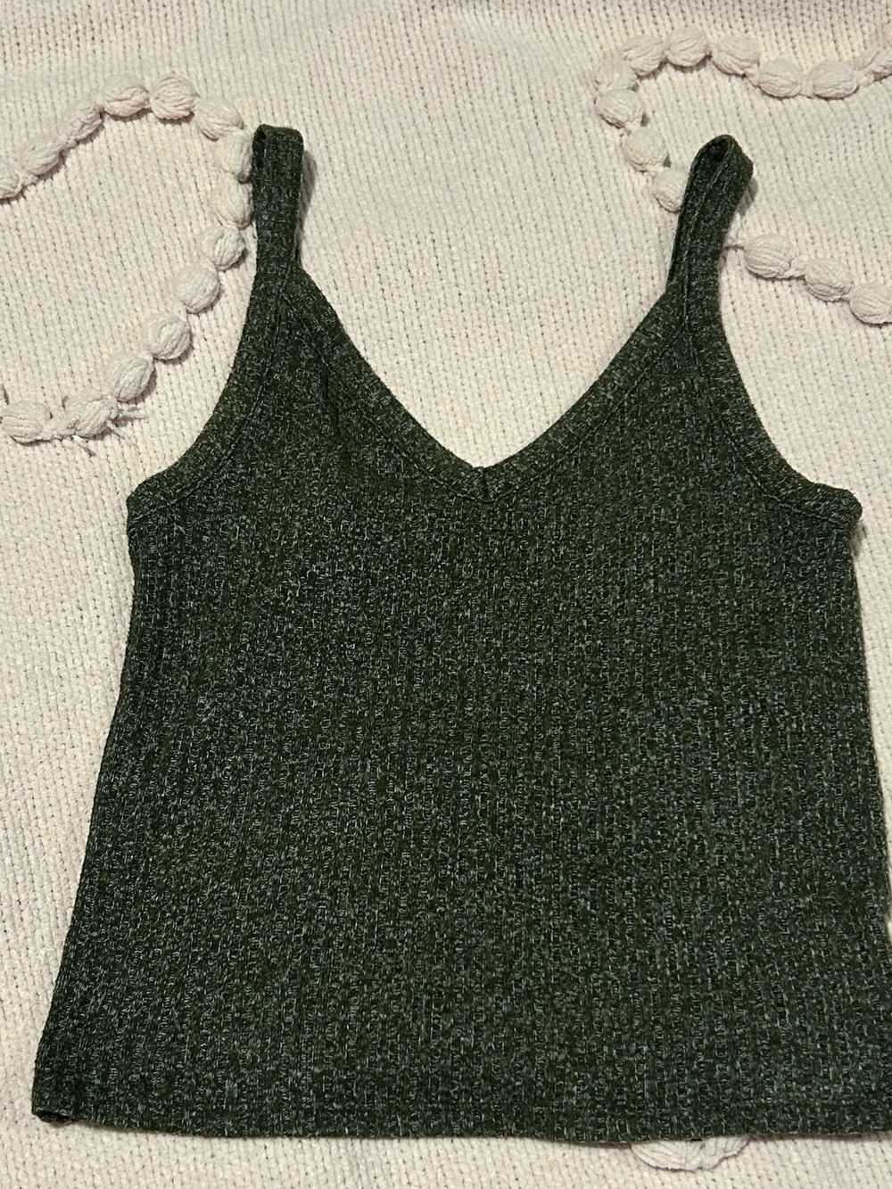 American Eagle Ribbed V-Neck Knit Tank — Dark Green